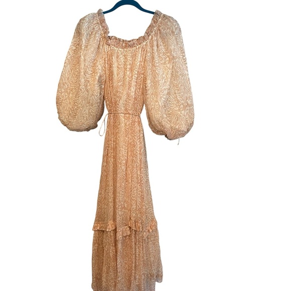 Cleobella Saige Ankle rose Pink Off-Shoulder poof sleeve ruffle Dress Soft girl - Picture 4 of 10